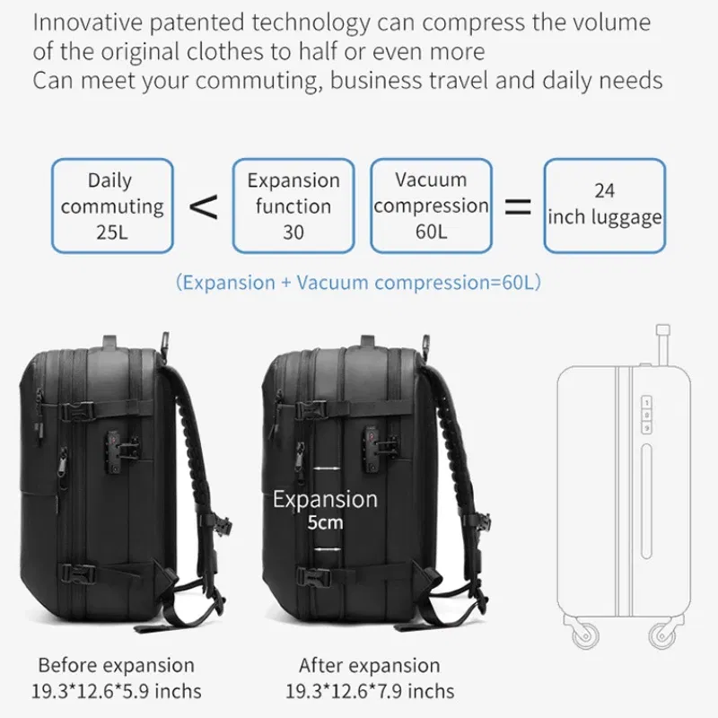 Color: Pink - Airback Vacuum Compression Backpack with Vacuum Pump 60L Expandable Travel Backpack for Men Women Airline Approved Business Bag