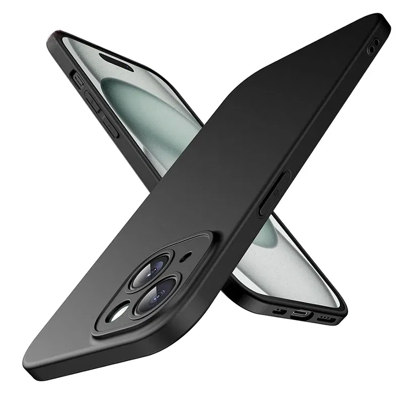 Color: black, Material: PE - Matte Silicone Soft Case For iPhone 16 15 14 Plus 13 Mini Pro Max SE 2022 2020 Solid Black Slim Cover Fundas