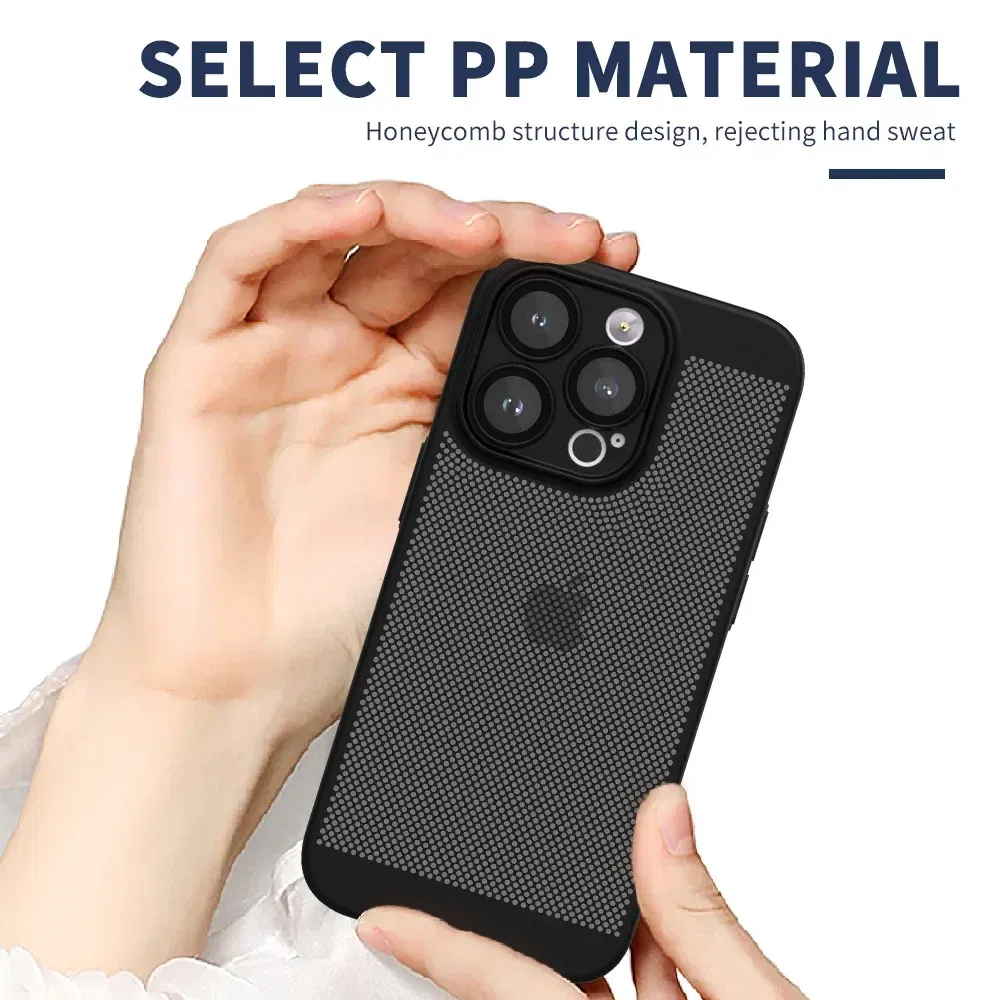 Color: Blue, Compatible-Phone Models: For iPhone 16, Ships From: CHINA - Breathable Heat Dissipation Cooling Case For iPhone 16 Pro Max 15 14 13 12 11 PC Hard Back Cover
