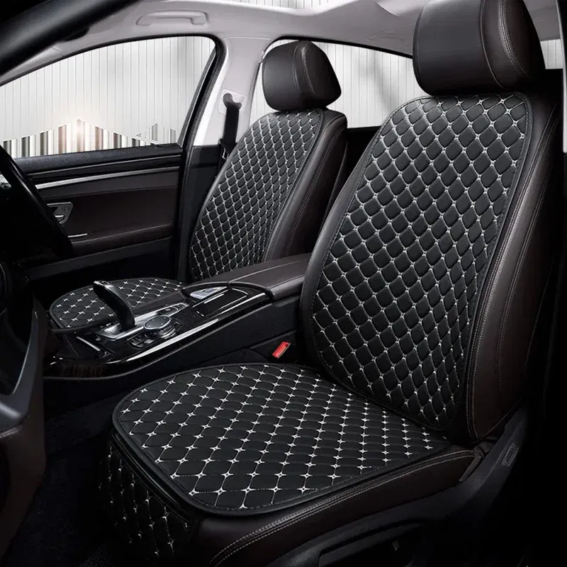 Color Name: WHITE - Car Seat Cover PU Leather Universal Seat Cushion Minimalism Auto Chair Protective Cover Auto Protector Pad with Storage Pocket