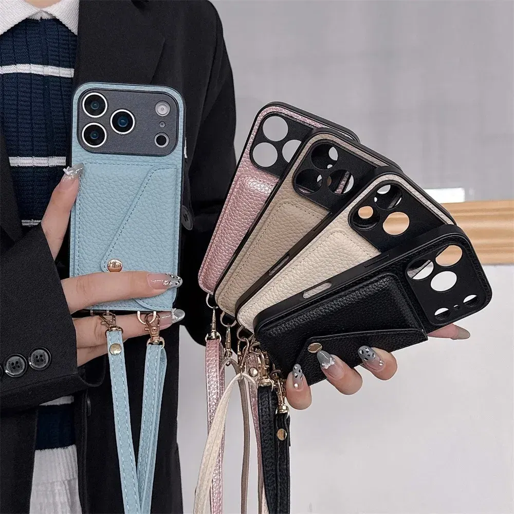 Material: ABS, Color: SKY BLUE - Crossbody wallet card holder phone case For iPhone 17Air 16, 15, 14, 13, 12, 11 Pro Max, XR with lanyard protective cover