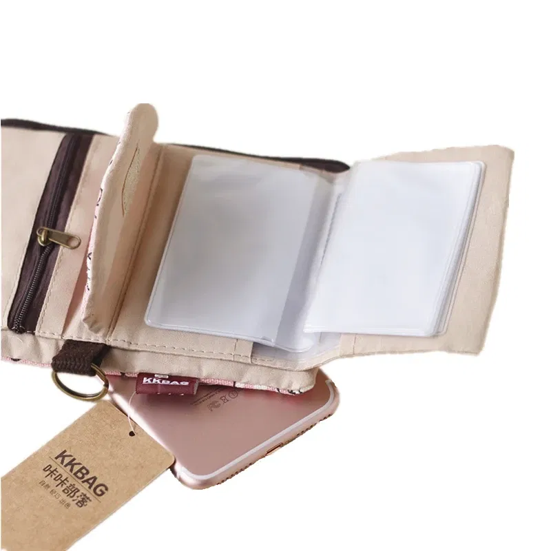 Color: Blue - Handmade Three Fold Fabric Wallet Women Men Simple Short Zipper Purses for Teens Personality Multi-function Key Bag Card Holder
