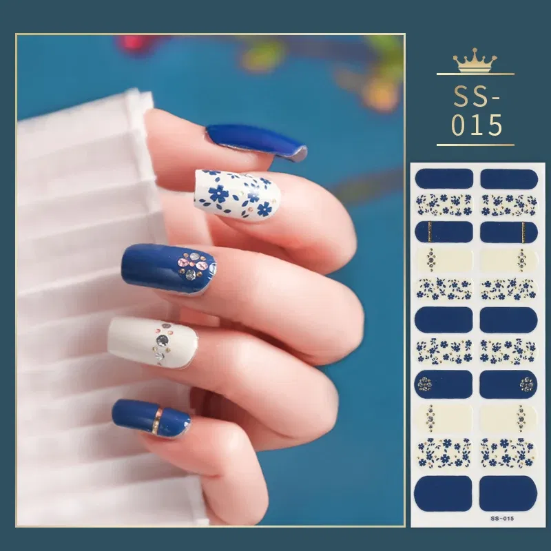 Color: Chocolate - 22 Tips Blue and White Shiny Speckles Nail Art Sticker Full Cover Nail Stickers Last Update Nail Wraps Lot Sticker for Nails