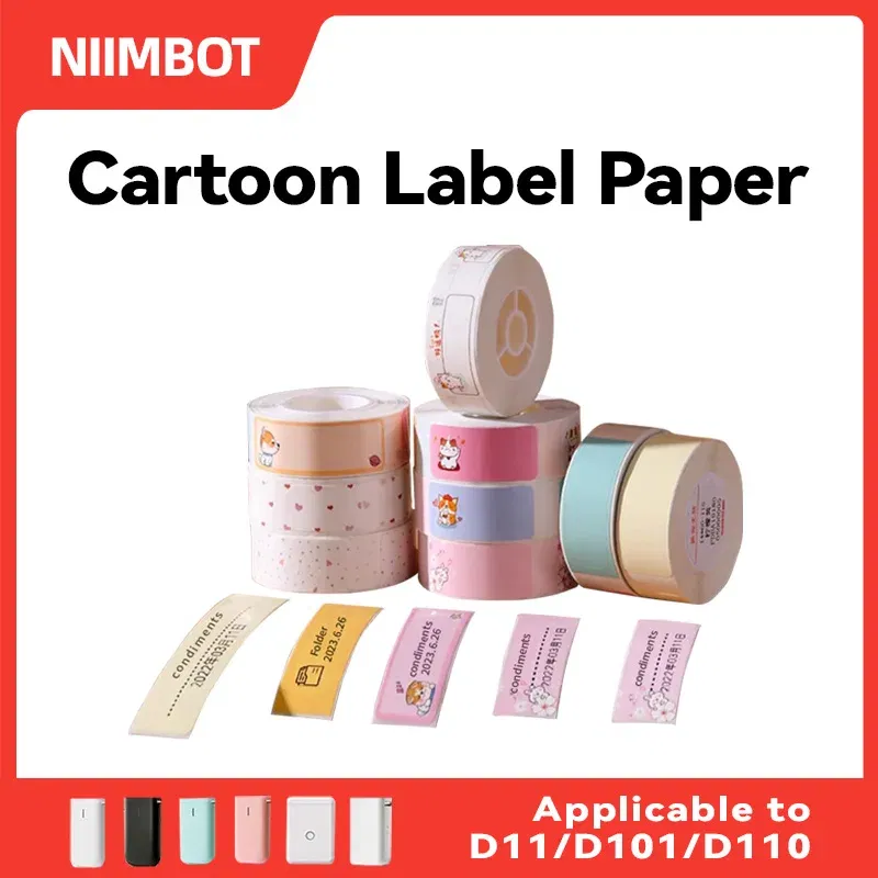 Color: green - Niimbot D11/D101/D110 cute cartoon color thermal label sticker self-adhesive waterproof sticker mini portable printer