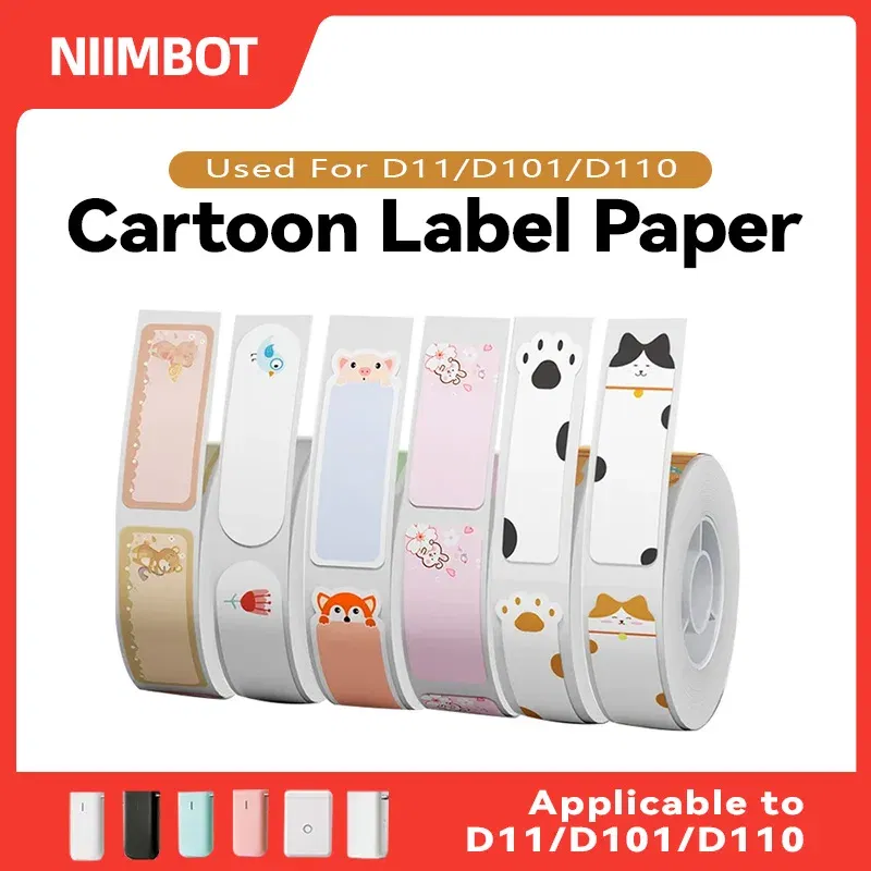 Color: green - Niimbot D11/D101/D110 cute cartoon color thermal label sticker self-adhesive waterproof sticker mini portable printer