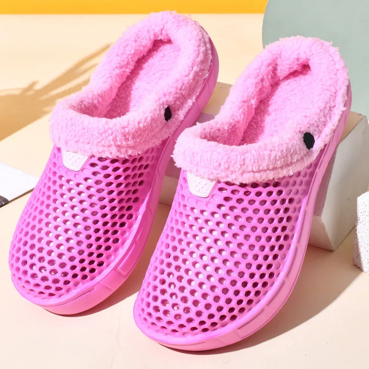 Color: Blue, Shoe Size: 46 - Couple Style Men's and Women's Cotton Slippers Winter Warm Plus Velvet Thickened Clogs Mule Shoes
