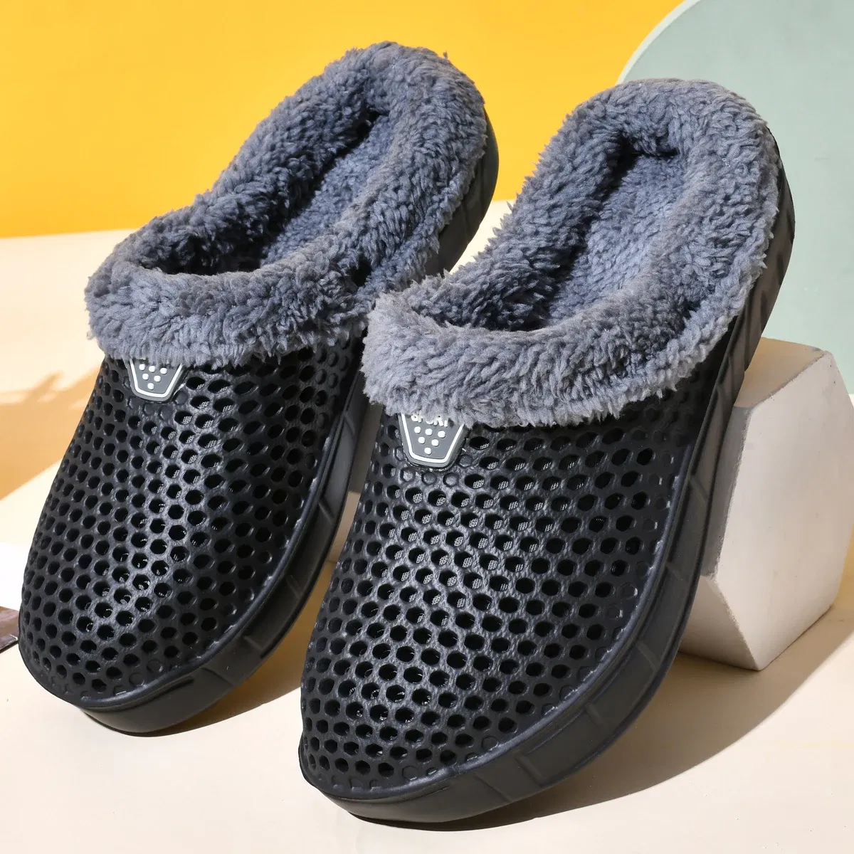 Color: Blue, Shoe Size: 46 - Couple Style Men's and Women's Cotton Slippers Winter Warm Plus Velvet Thickened Clogs Mule Shoes