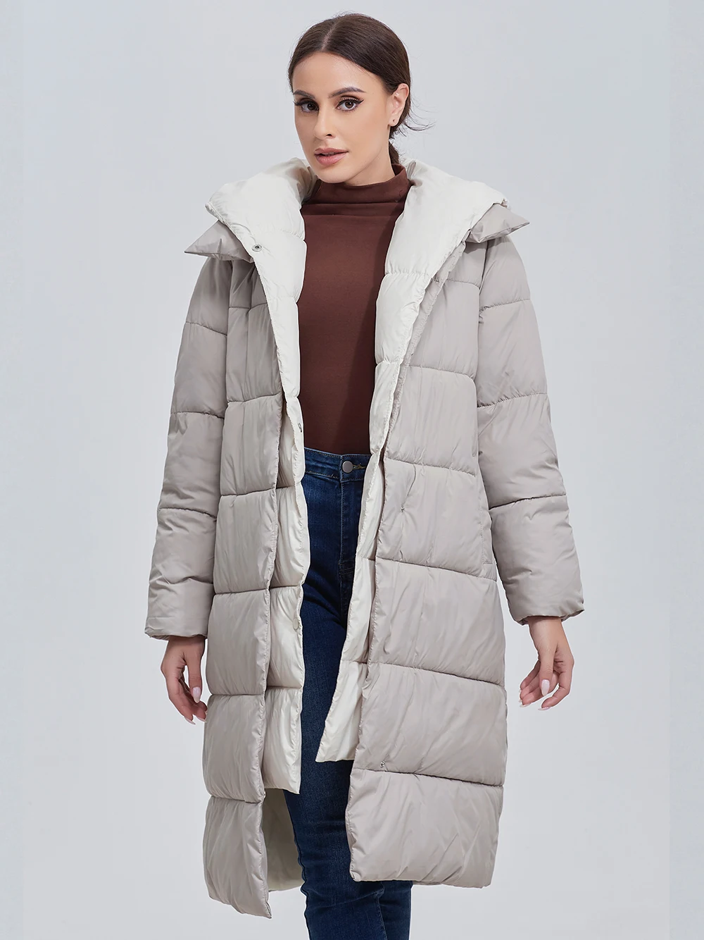Color: black, Size: XXL - Marwin 2023 Winter Elegant Women's Cotton Coat Stylish Collar Long Warm Hooded Jacket Female Windproof Parka