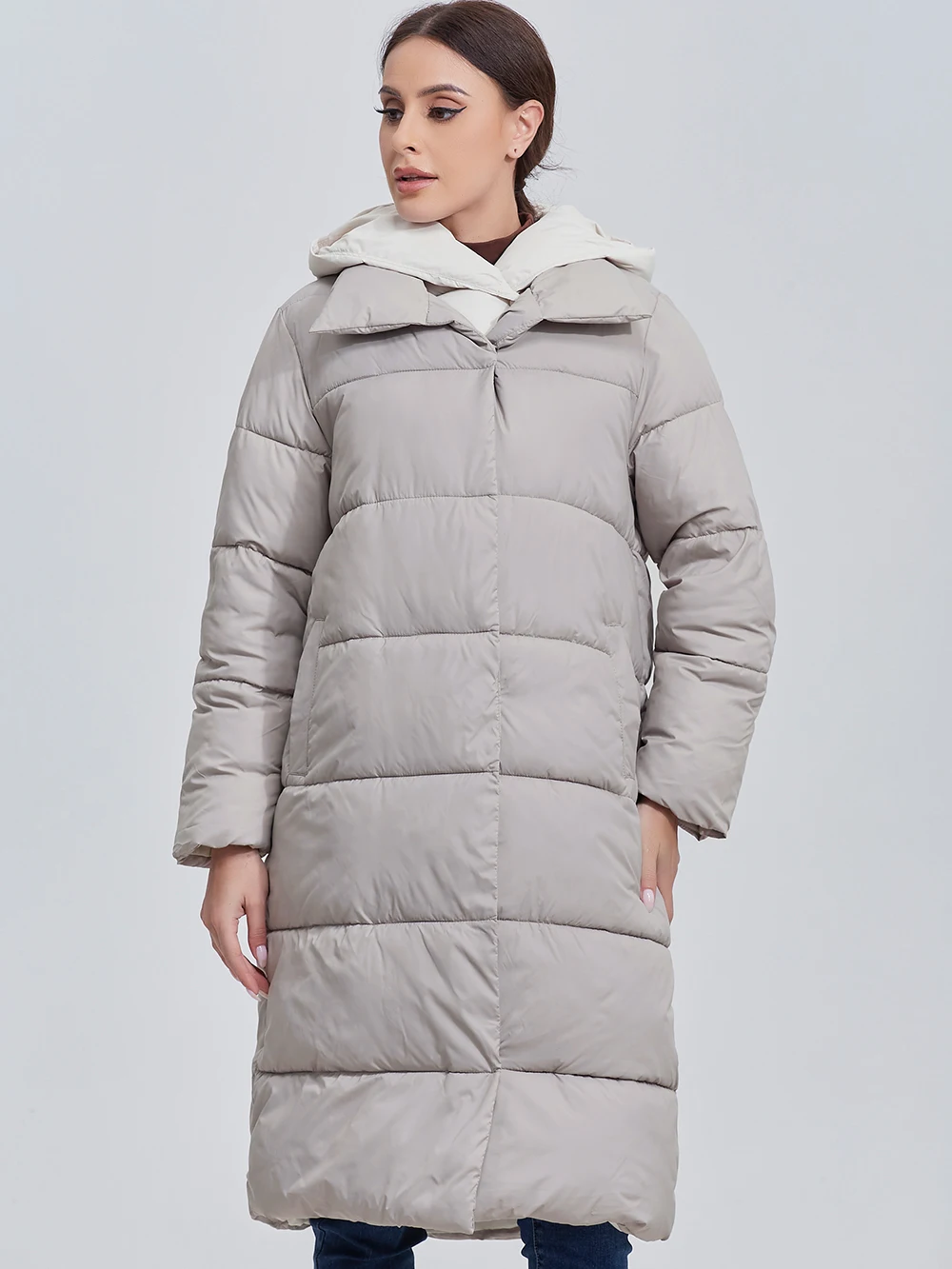 Color: black, Size: XXL - Marwin 2023 Winter Elegant Women's Cotton Coat Stylish Collar Long Warm Hooded Jacket Female Windproof Parka
