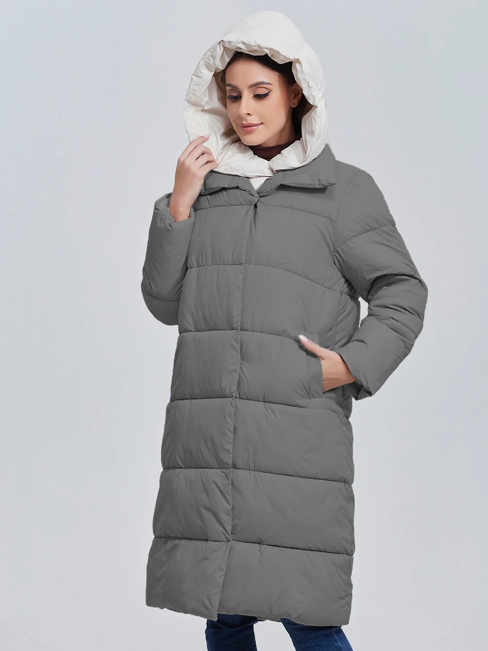 Color: black, Size: XXL - Marwin 2023 Winter Elegant Women's Cotton Coat Stylish Collar Long Warm Hooded Jacket Female Windproof Parka