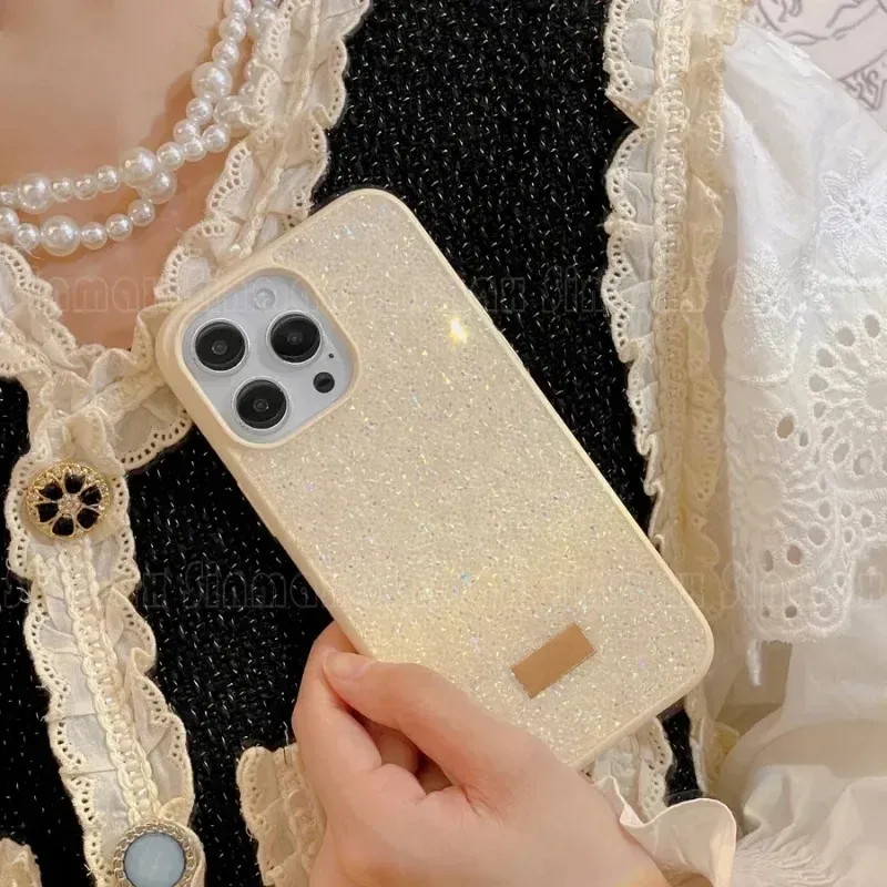Color: Beige, Material: CANVAS - Luxury Glitter Designed Shell For iPhone 16 15 Pro Max 14 13 12 Luxurious Bling Sparkling Rhinestone Diamond Jewels Cover Case