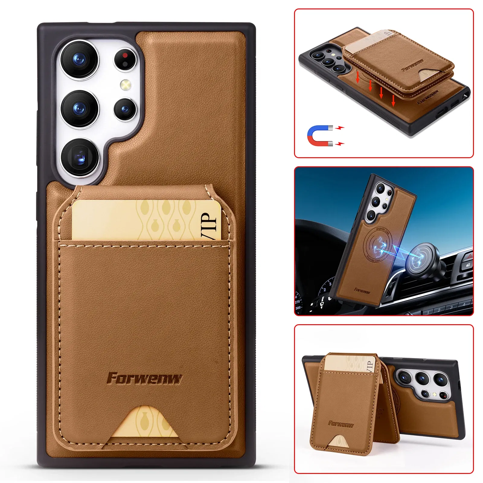 Color: black, Compatibility by Model: Galaxy Note20 - Leather Case For Samsung Galaxy A16 A36 A56 A55 A35 A15 A25 S25 S24 Ultra S23 S22 Plus + 2 in 1 Detachable Vertical Wallet Cover