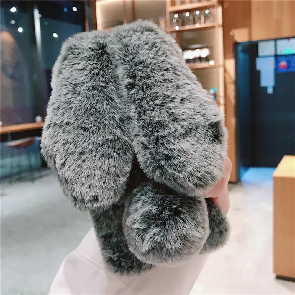 Color: black, Material: Silicon - Warm Plush Rabbit Fluffy fur Cover for Samsung A15 A25 A35 A55 A14 A24 A34 A54 A13 A23 A33 A53 A12 A22 A32 A52 A51 Phone Case