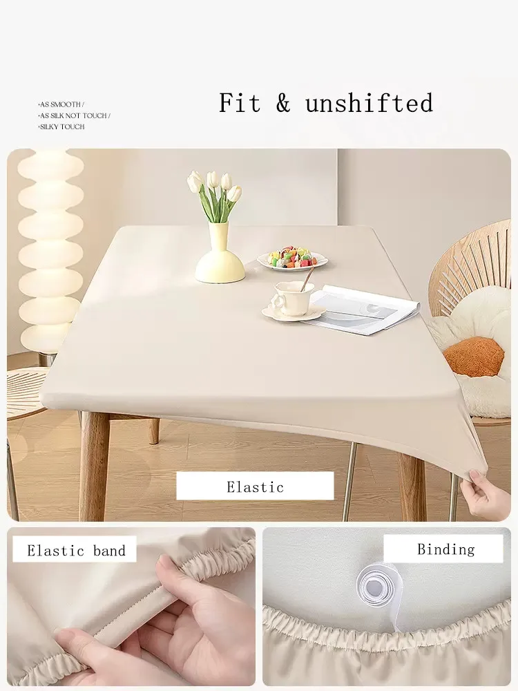 Color: Light Grey, Specification: 60*120cm - Solid color PU leather table cover fixable elastic tablecloth waterproof round square Table cloth custom table protector