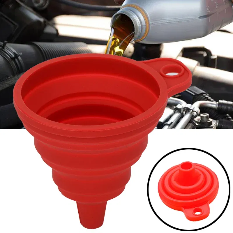 Color: Red - Collapsible Silicone Car Engine Funnel for Porsche cayenne macan 911 panamera 997 996