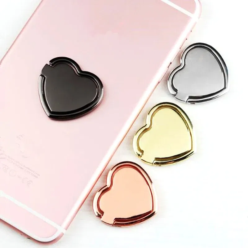 Color: WHITE - 1pcs Metal Heart Mobile Phone Finger Ring Holder Telephone Support Accessories Magnetic Car Bracket Socket Stand mobile phones