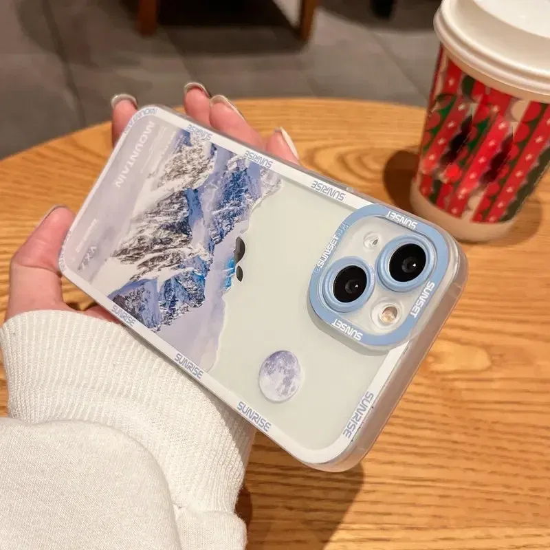 Color: SKY BLUE, Material: Microfiber - Retro INS Sunset Sky Clouds Moon Pattern Case For Samsung Galaxy S10 S20 S21 S22 S23 S24 FE Plus Ultra Note 20 Shockproof Cover