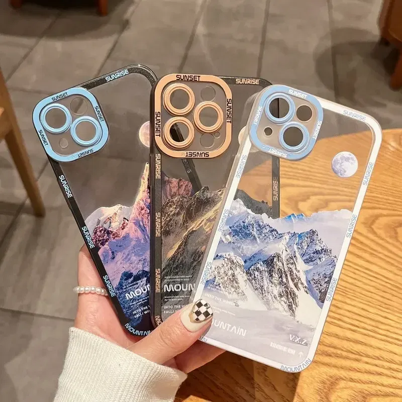 Color: SKY BLUE, Material: Microfiber - Retro INS Sunset Sky Clouds Moon Pattern Case For Samsung Galaxy S10 S20 S21 S22 S23 S24 FE Plus Ultra Note 20 Shockproof Cover