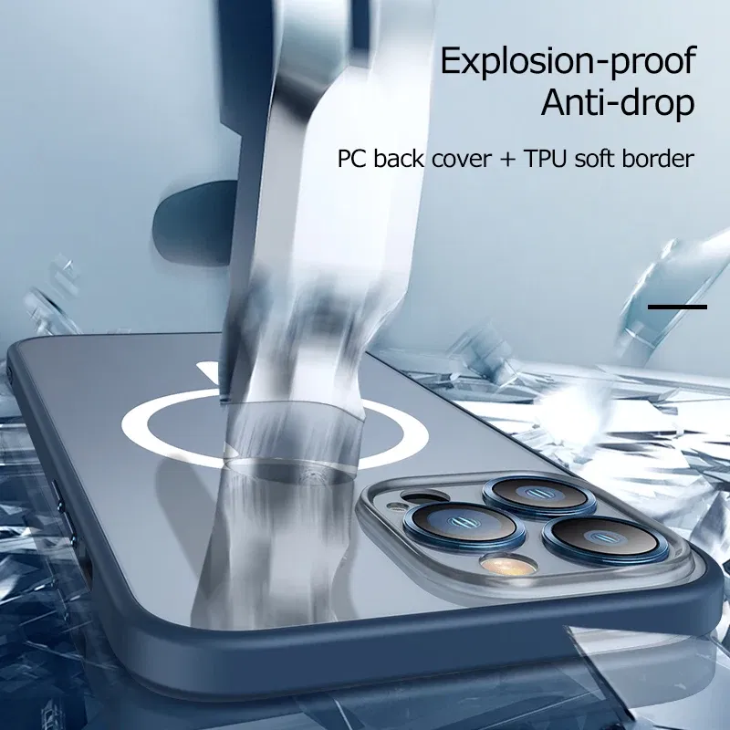 Color: Blue, Material: Microfiber - Magsafe Magnetic For IPhone 15 Promax Phone Case For iPhon 11 12 13 14 15 Pro Max Plus Lens Glass Ring Protection Silicone Cover