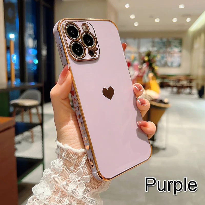 Color: Orange, Compatible-Phone Models: For iPhone 8, Ships From: CN - Electroplating Side Love Heart Phone Case For IPhone 17 16 15 14 13 12 11 Pro Max XR 8 Plus SE2/SE3 Shockproof Back Cover