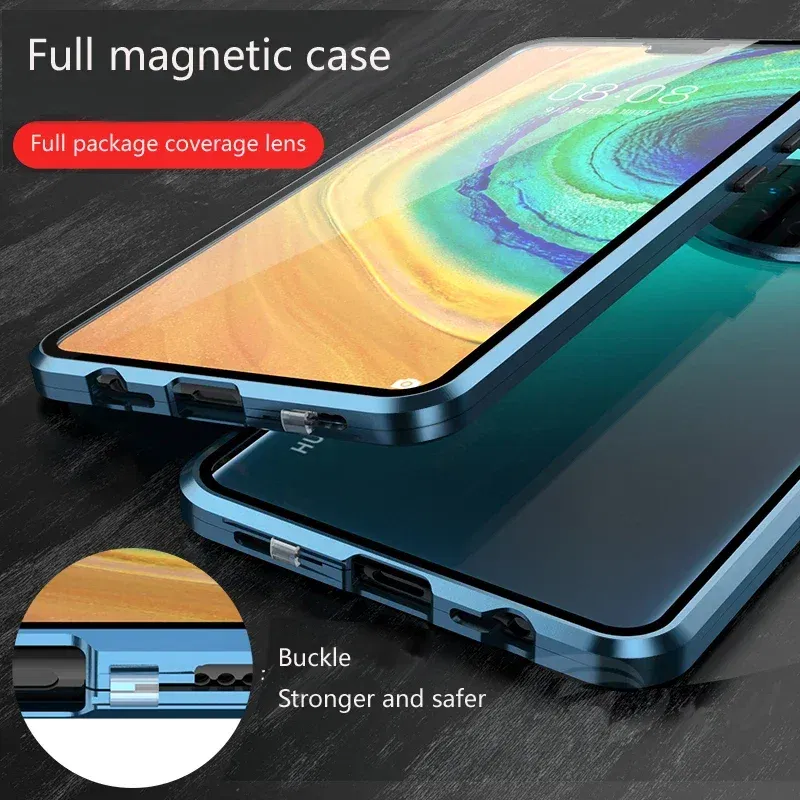 Color: Blue, Material: Silicon - Double Sided Glass Magnetic Metal Snap Lock Phone Case For Honor Magic 4 5 Ultimate 6 Lite 7 Pro Lens Protection Cover Cases