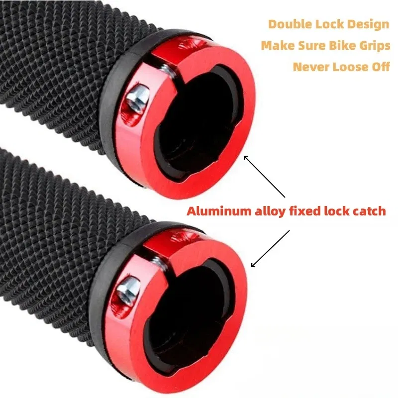 Color: Red - Bicycle Rubber Grips Alloy Lock Non-Slip Rubber Bicycle Handlebar Grips Double Aluminum Lock on Locking Bicycle Handlebar Grips