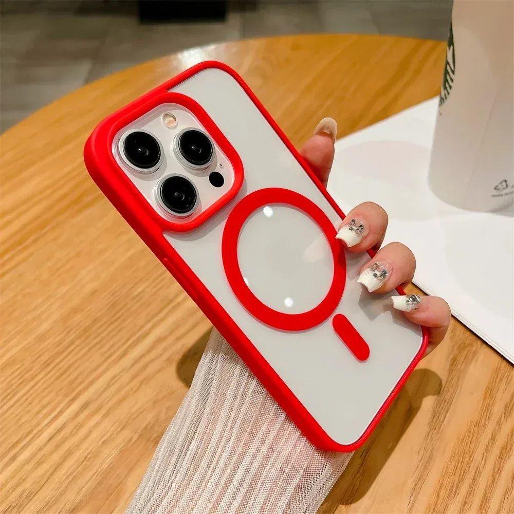 Color: Red, Material: EVA - Luxury Shockproof Magsafe Wireless Charge Case for iPhone 17 Air 16 15 14 Plus 13 12 Mini 11 Pro Max Clear Magnetic Bumper Cover