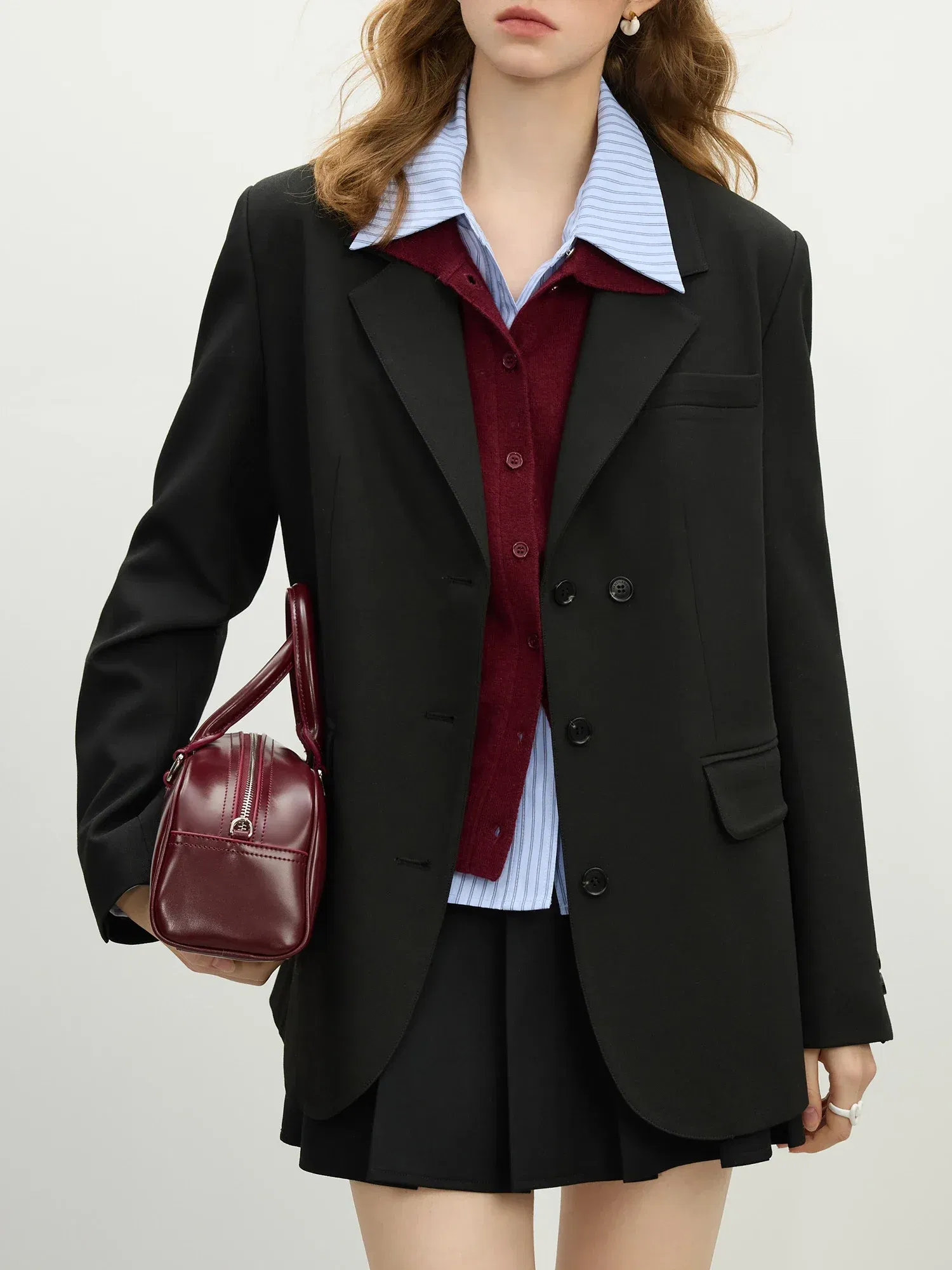 Color: Khaki, Size: M - FSLE Women Khaki Blazer 2025 Spring New Office Lady Black Simple Loose Front Shoulder Blazer Coats Button Design Coat 25FS11071
