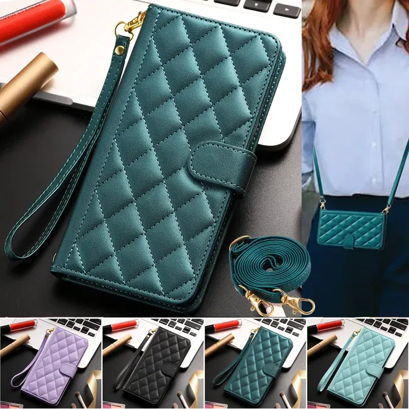 Material: PC, Color: light green - Long lanyard Flip Leather Case for Samsung Galaxy Note 20 Ultra 10 9 8 Plus A10 A20E A30 A50 A70 A51 A71 A21S Wallet Card Cover