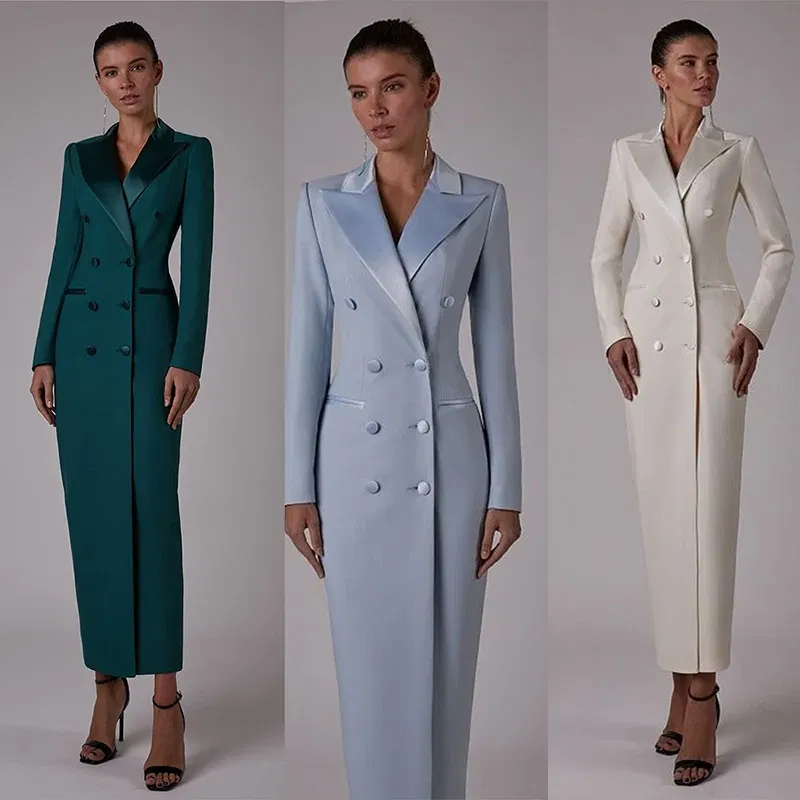 Color: PURPLE, Size: XS - Women's Suit Long Jacket One Piece Blazer Double Breasted Formal Tuxedo Party Dress кос?‚юм ?¶?µнский