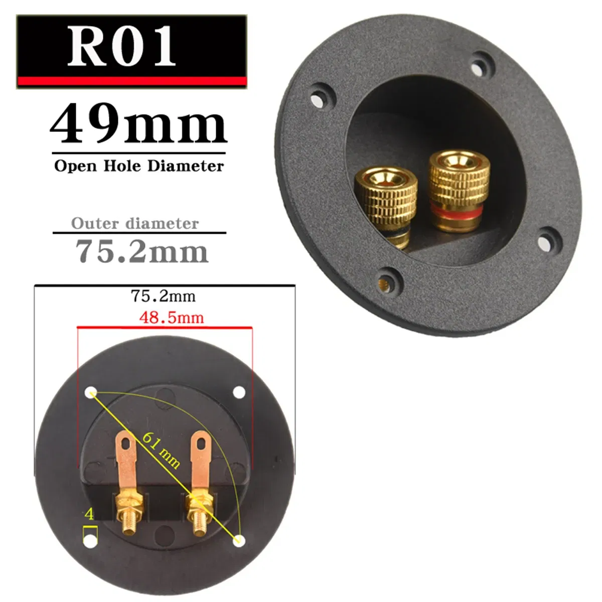 Color: Red, Bundle: Bundle 3 - HIFIDIY LIVE Square circle (Install Hole 49-76) speaker junction Box Terminal Shell 2 copper Binding Post Wire Cable Connector