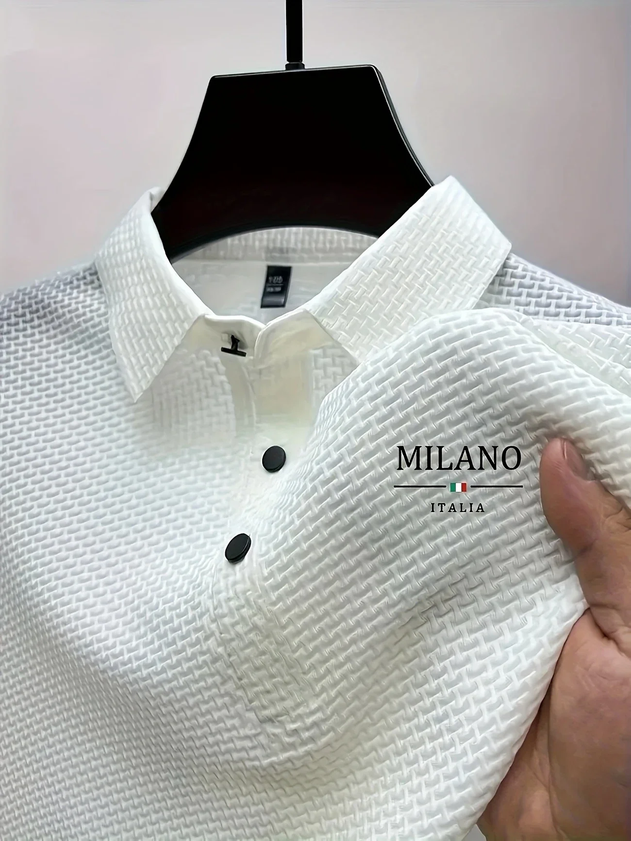 Color: Beige, Size: L - Classic men's casual POLO shirt soft and breathable MILAN pattern quick-drying top T-shirt