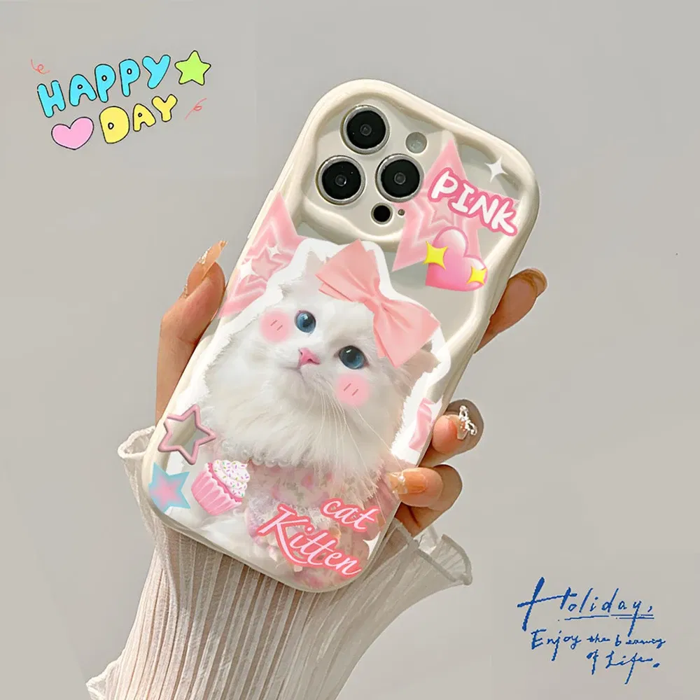 Color: Beige, Material: Other - Cute Kitten Phone Case for iPhone 15 14 13 12 11 Pro Max XR XS X 7 8 Plus Mini SE Clear Cat Mobile Case