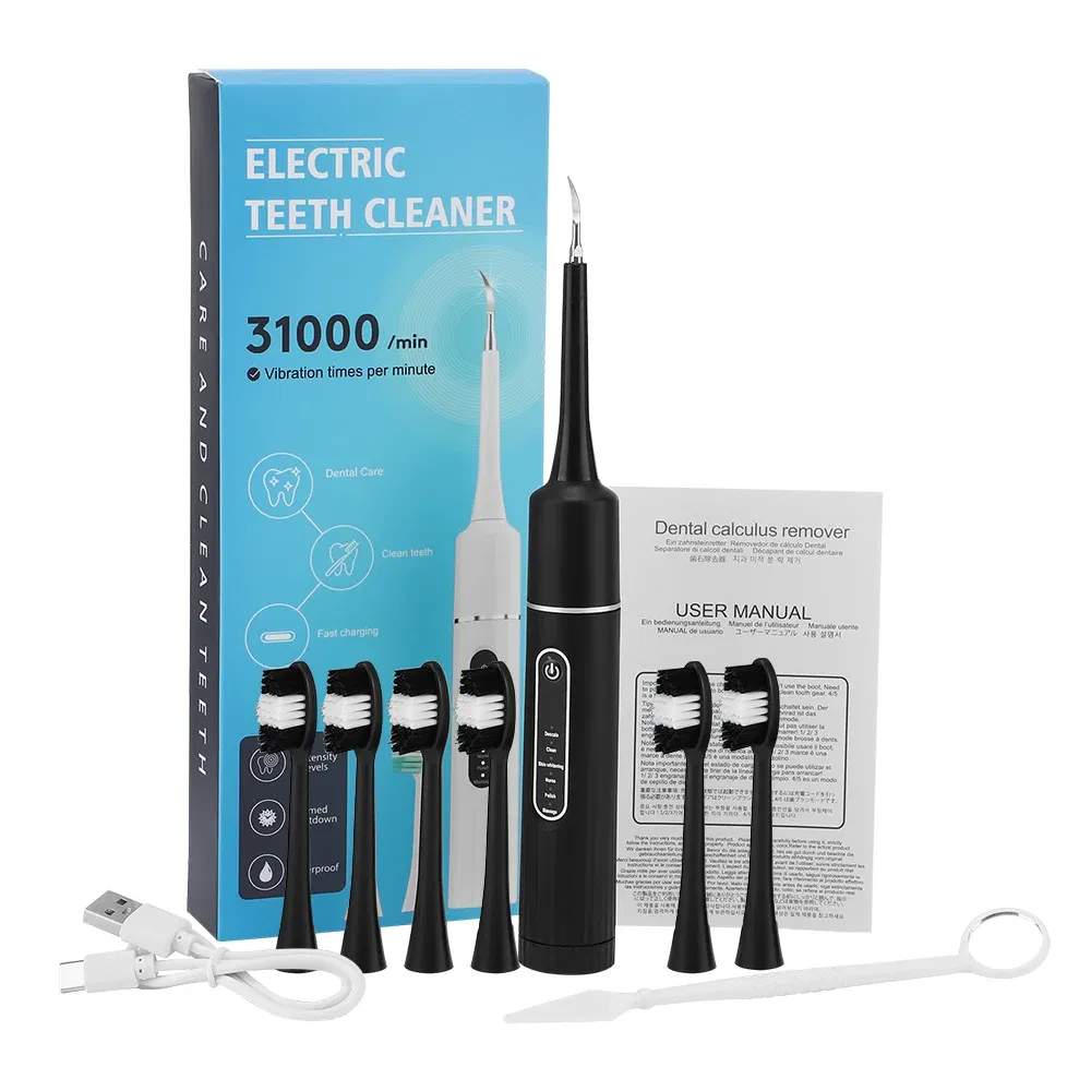 Color: black - Electric Sonic Vibration Toothbrush Dental Scaler Teeth Whitening Plaque Calculus Coffee Smoke Stains Tartar Removal Tooth Clean