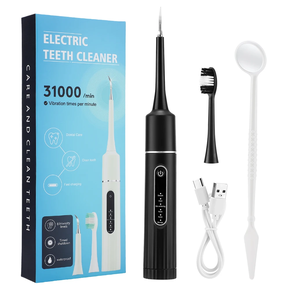 Color: black - Electric Sonic Vibration Toothbrush Dental Scaler Teeth Whitening Plaque Calculus Coffee Smoke Stains Tartar Removal Tooth Clean