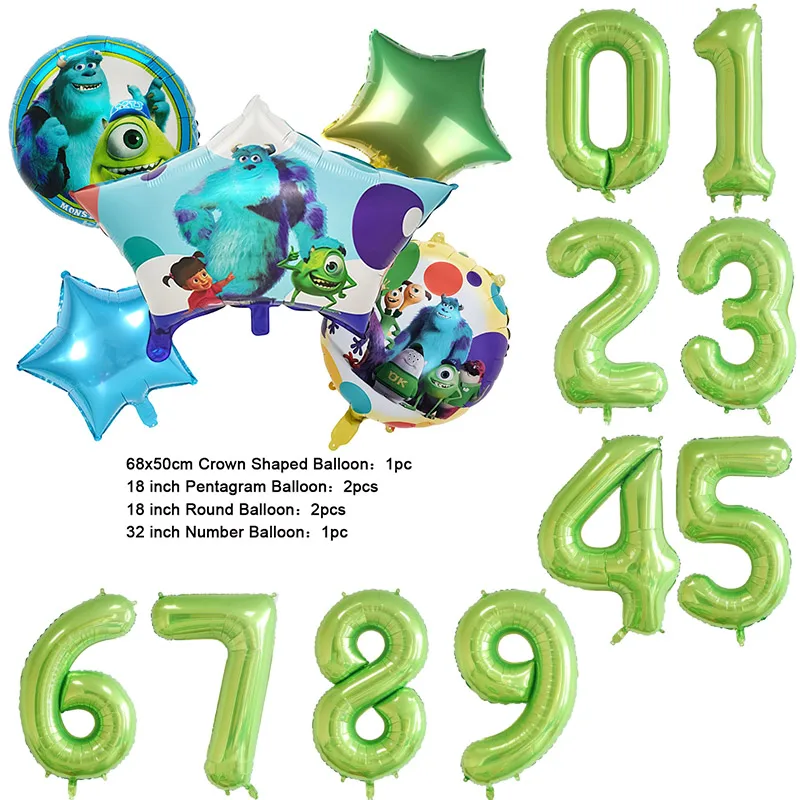 Color: light green, Capacity: 1000ml - Monsters University Monsters, Inc. Theme Birthday Party Decoration Metallic Gem Shaped Balloon Crown Shaped Balloon Baby Shower