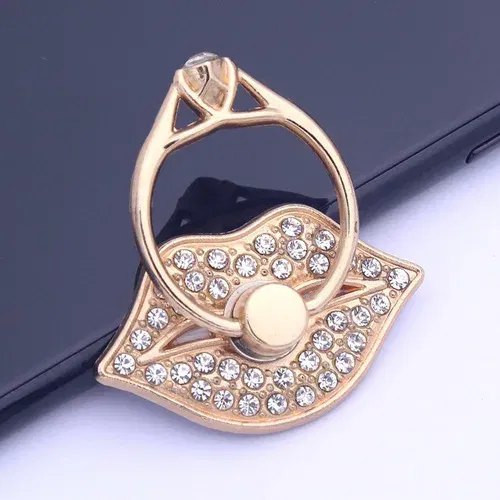 Color: WHITE - Lip Phone Holder Metal Diamond-studded Ring Holder Red Lips Ring Holder OPPO VIVO Cellphone Holder Universal