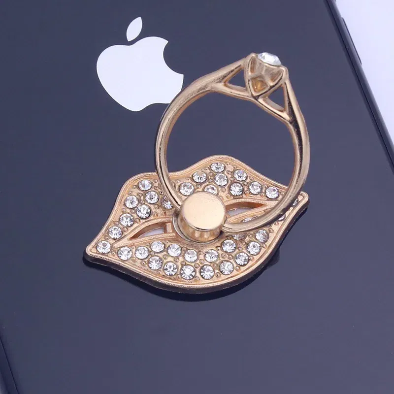 Color: WHITE - Lip Phone Holder Metal Diamond-studded Ring Holder Red Lips Ring Holder OPPO VIVO Cellphone Holder Universal