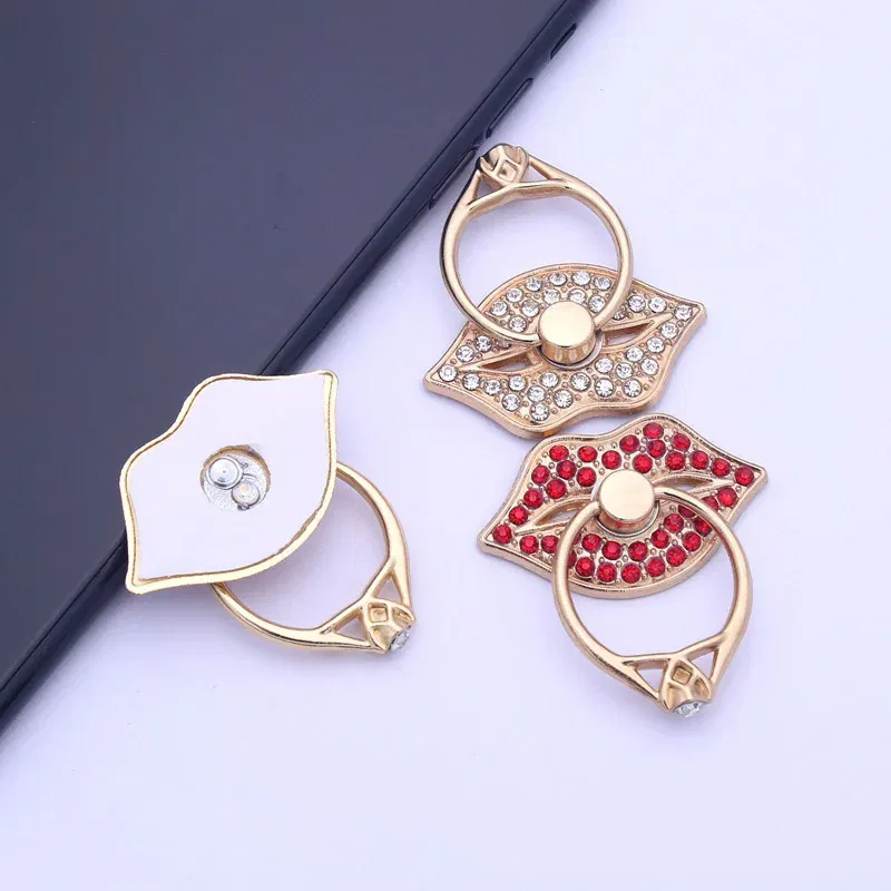 Color: WHITE - Lip Phone Holder Metal Diamond-studded Ring Holder Red Lips Ring Holder OPPO VIVO Cellphone Holder Universal