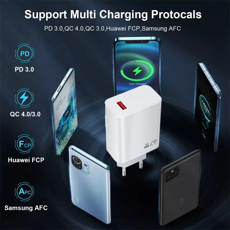 Plug Type: CH - Xiaomi 67W Super Fast Charger USB Type-C PD Interface Charging Fast Charging Phone Charger For iPhone15 Samsung Huawei Data Line