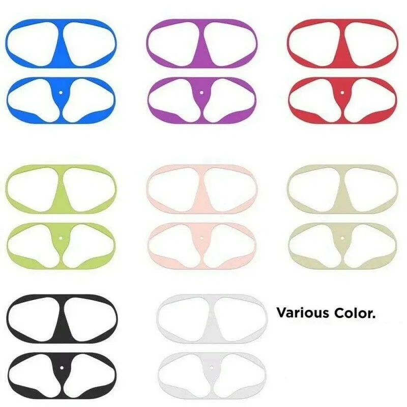 Color: Red, Size: 2XS - For Apple Airpods 1 2 3 Pro Pro2 Earphone Charging Box Dustproof Sticker Anti-dust Waterproof Metal Dust Guard Stickers