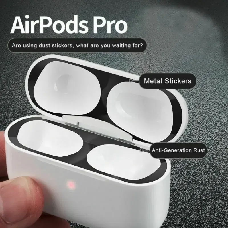 Color: Red, Size: 2XS - For Apple Airpods 1 2 3 Pro Pro2 Earphone Charging Box Dustproof Sticker Anti-dust Waterproof Metal Dust Guard Stickers