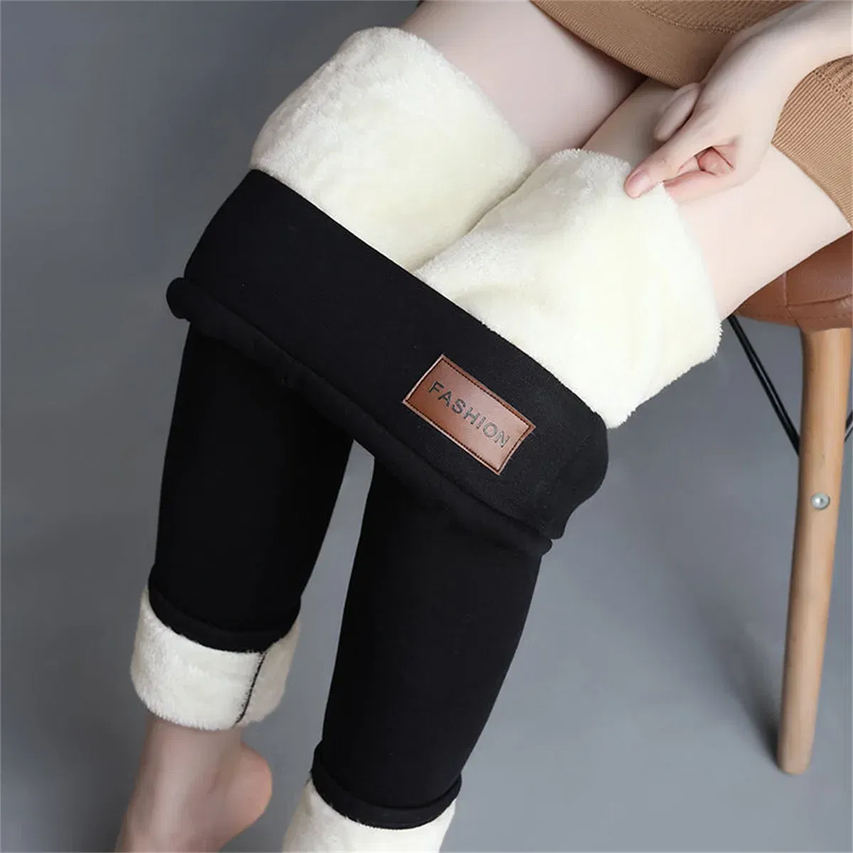 Color: Blue, Size: XXL - Winter Women Leggings Solid Warm Leggings Thicken Lambwool Hight Waist Fleece Keep Butt Lift High Stretchy Walking Pants Pocket