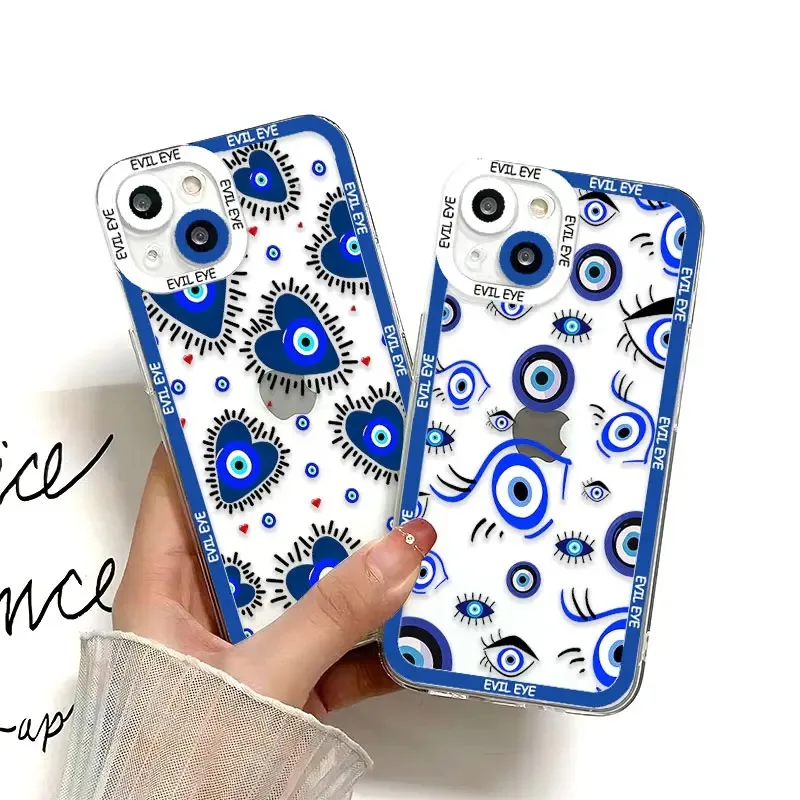 Color: Blue, Material: aluminum - Blue Evil Eye Phone Case For Samsung Galaxy S10 S20 S21 S22 S23 S24 FE Plus Ultra Note 20 Transparent TPU Case