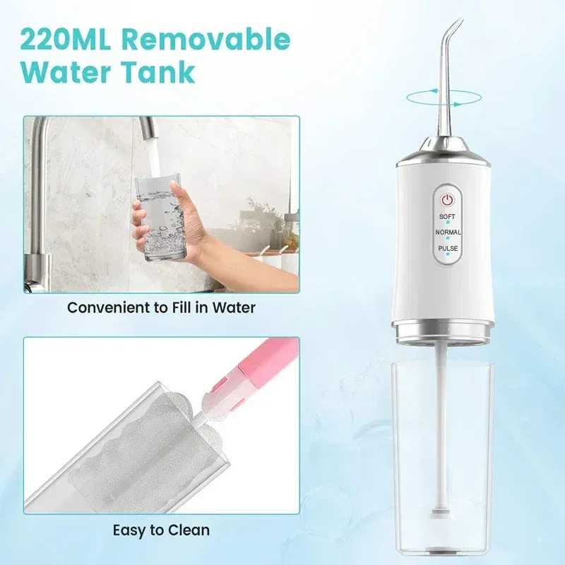 Color: grey - Xiaomi Intelligent Pulse Dental Floss Portable Cleaning 3 Modes Waterproof Rechargeable Dental Cleaner With 4 Nozzles Clean Gums