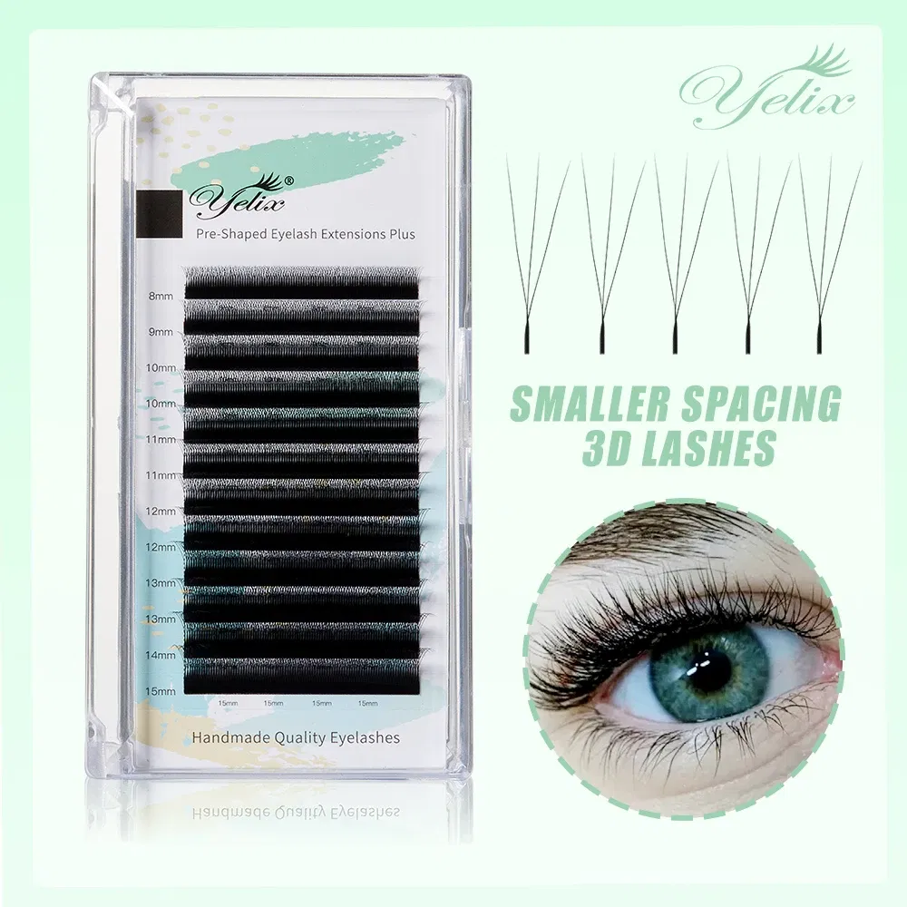 Curl: LU, Thickness: 0.10mm, Length: 6mm - Yelix Smaller Opening 3D Lashes Narrow 3D W Shape Eyelash Extension Premade Volume Fan Lashes Natural Soft Eyelash