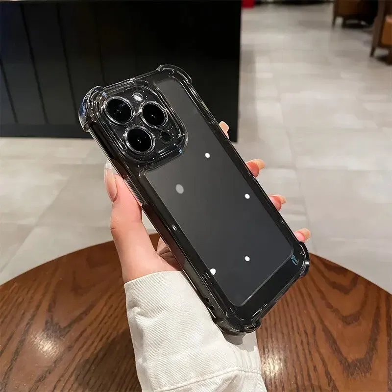 Material: Microfiber, Color: Clear - Vanuoxin Luxury Shockproof Case for iPhone 15 14 13 12 11 Pro Max with Electroplat Button Bumper Phone Back Cover Clear & Black