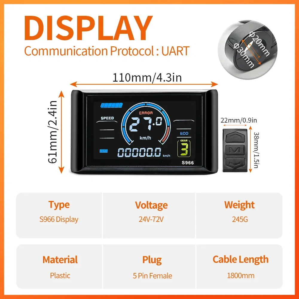 Color: Light Grey - Ebike Sine Wave Waterproof Controlle 17A 26A 30A, with Color S966 Display Compatible Hall and Hall free Hub Motor Controller