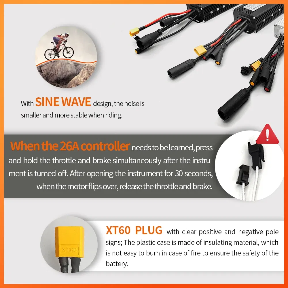 Color: Light Grey - Ebike Sine Wave Waterproof Controlle 17A 26A 30A, with Color S966 Display Compatible Hall and Hall free Hub Motor Controller
