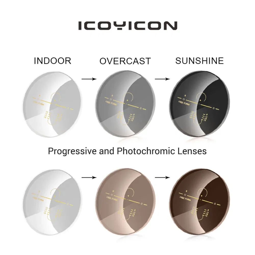 Lenses Color: Blue, Lens Index: 1.67 - Photochromic Free Form Progressive Optical Multifocal Prescription Lenses Fast and Deep Color Change Performance